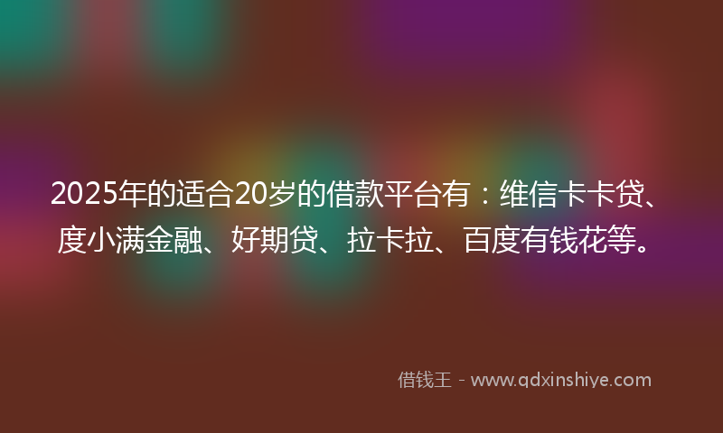 2025年的适合20岁的借款平台有：维信卡卡贷、度小满金融、好期贷、拉卡拉、百度有钱花等。