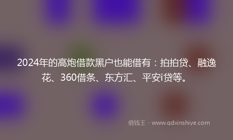 2024年的高炮借款黑户也能借有：拍拍贷、融逸花、360借条、东方汇、平安i贷等。