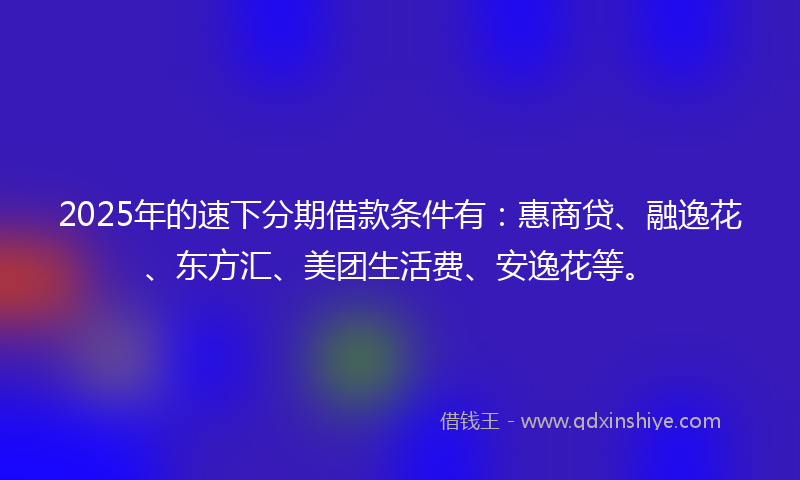 2025年的速下分期借款条件有：惠商贷、融逸花、东方汇、美团生活费、安逸花等。