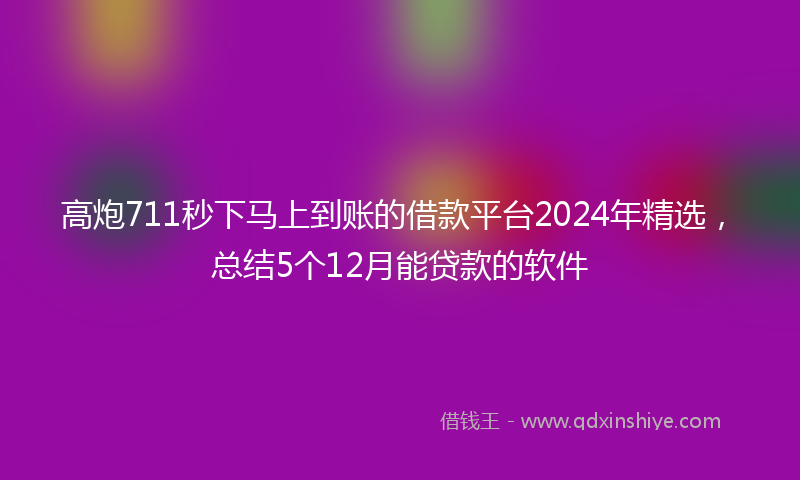 高炮711秒下马上到账的借款平台2024年精选，总结5个12月能贷款的软件