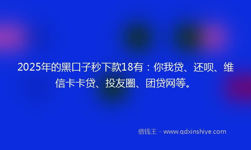 2025年的黑口子秒下款18有：你我贷、还呗、维信卡卡贷、投友圈、团贷网等。