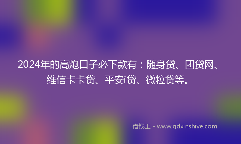 2024年的高炮口子必下款有：随身贷、团贷网、维信卡卡贷、平安i贷、微粒贷等。