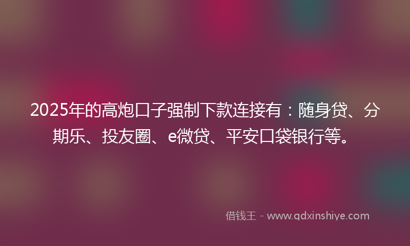 2025年的高炮口子强制下款连接有：随身贷、分期乐、投友圈、e微贷、平安口袋银行等。