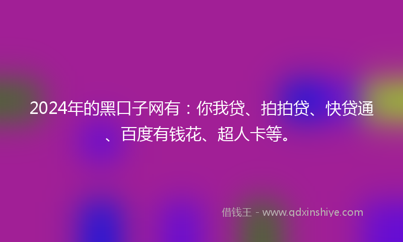 2024年的黑口子网有：你我贷、拍拍贷、快贷通、百度有钱花、超人卡等。