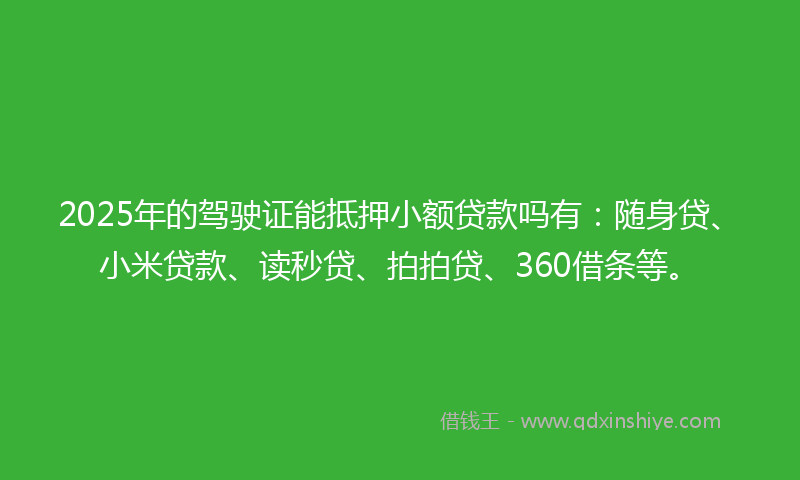 2025年的驾驶证能抵押小额贷款吗有：随身贷、小米贷款、读秒贷、拍拍贷、360借条等。