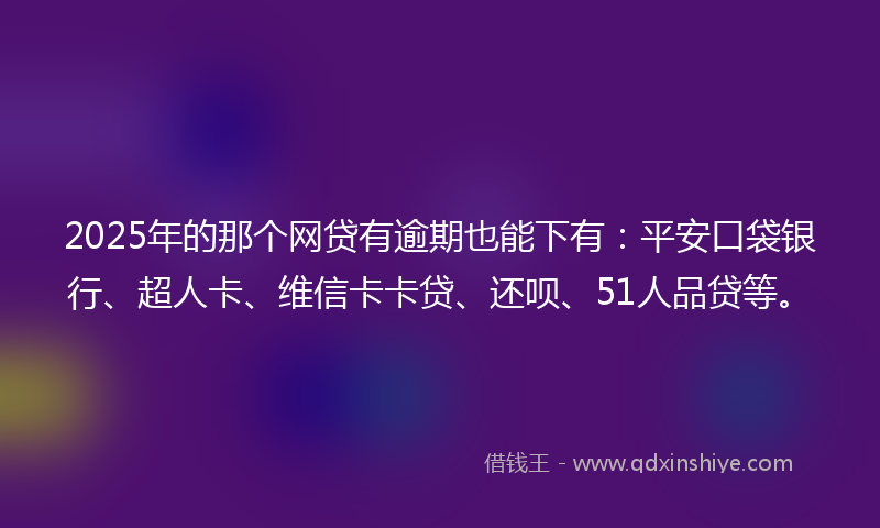 2025年的那个网贷有逾期也能下有：平安口袋银行、超人卡、维信卡卡贷、还呗、51人品贷等。