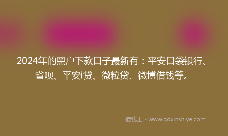2024年的黑户下款口子最新有：平安口袋银行、省呗、平安i贷、微粒贷、微博借钱等。