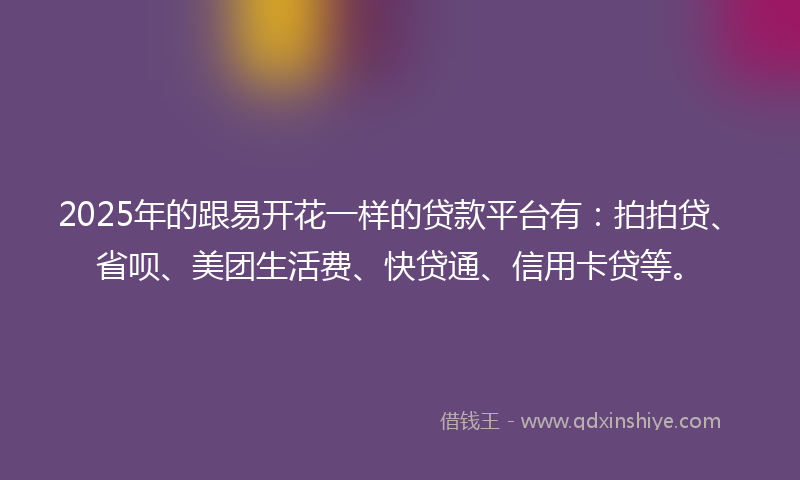2025年的跟易开花一样的贷款平台有：拍拍贷、省呗、美团生活费、快贷通、信用卡贷等。