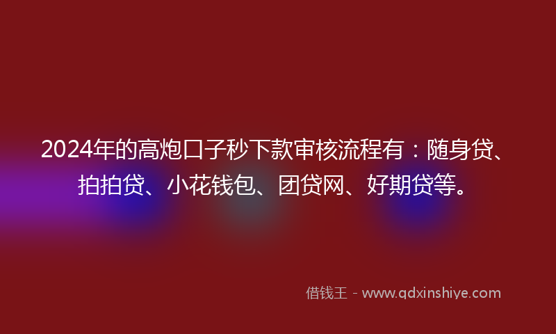 2024年的高炮口子秒下款审核流程有：随身贷、拍拍贷、小花钱包、团贷网、好期贷等。