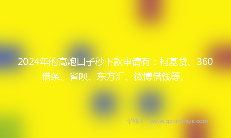 2024年的高炮口子秒下款申请有：柯基贷、360借条、省呗、东方汇、微博借钱等。