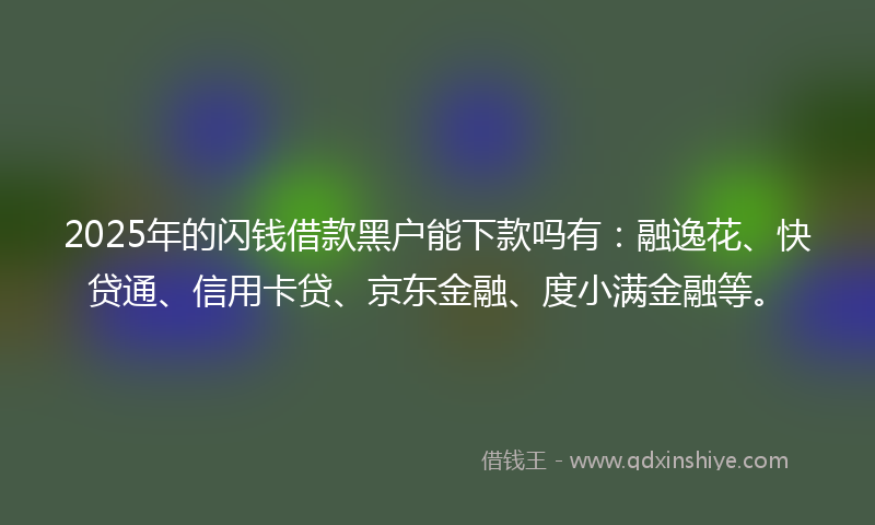 2025年的闪钱借款黑户能下款吗有：融逸花、快贷通、信用卡贷、京东金融、度小满金融等。