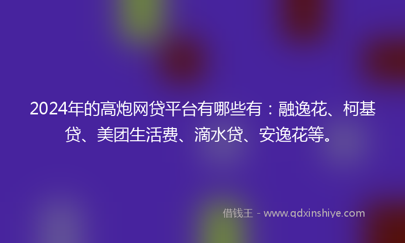 2024年的高炮网贷平台有哪些有：融逸花、柯基贷、美团生活费、滴水贷、安逸花等。