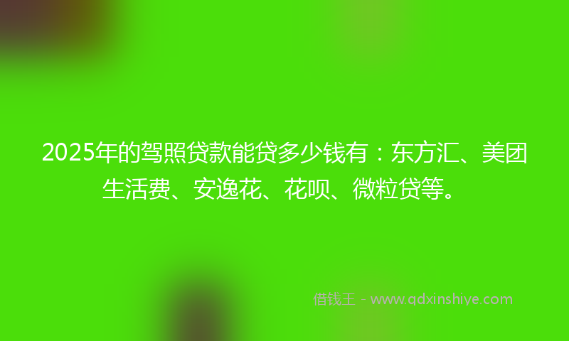 2025年的驾照贷款能贷多少钱有：东方汇、美团生活费、安逸花、花呗、微粒贷等。
