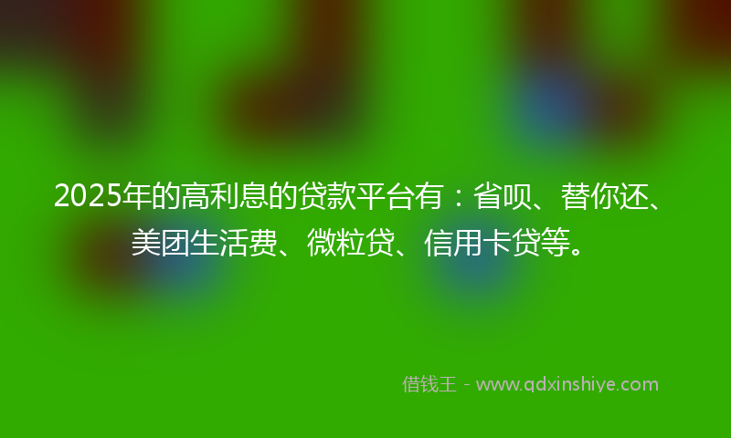 2025年的高利息的贷款平台有：省呗、替你还、美团生活费、微粒贷、信用卡贷等。