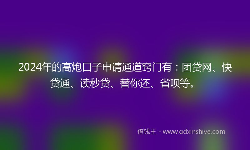 2024年的高炮口子申请通道窍门有：团贷网、快贷通、读秒贷、替你还、省呗等。