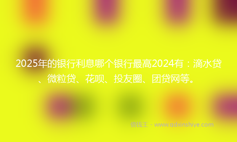 2025年的银行利息哪个银行最高2024有：滴水贷、微粒贷、花呗、投友圈、团贷网等。