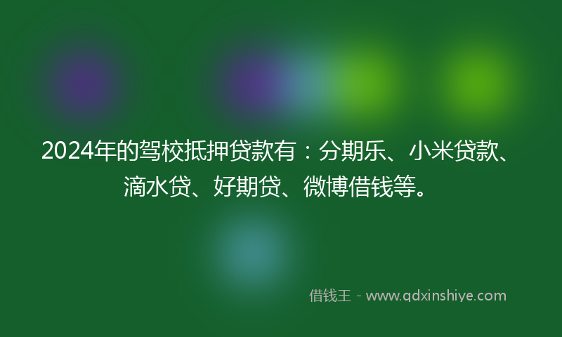 2024年的驾校抵押贷款有：分期乐、小米贷款、滴水贷、好期贷、微博借钱等。