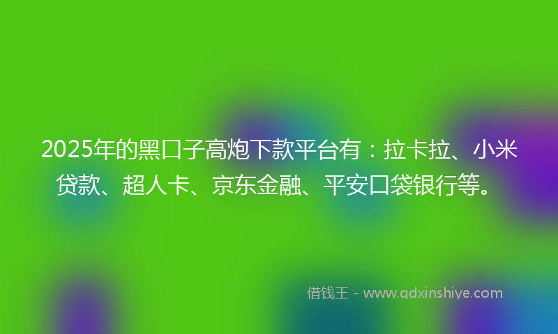 2025年的黑口子高炮下款平台有：拉卡拉、小米贷款、超人卡、京东金融、平安口袋银行等。