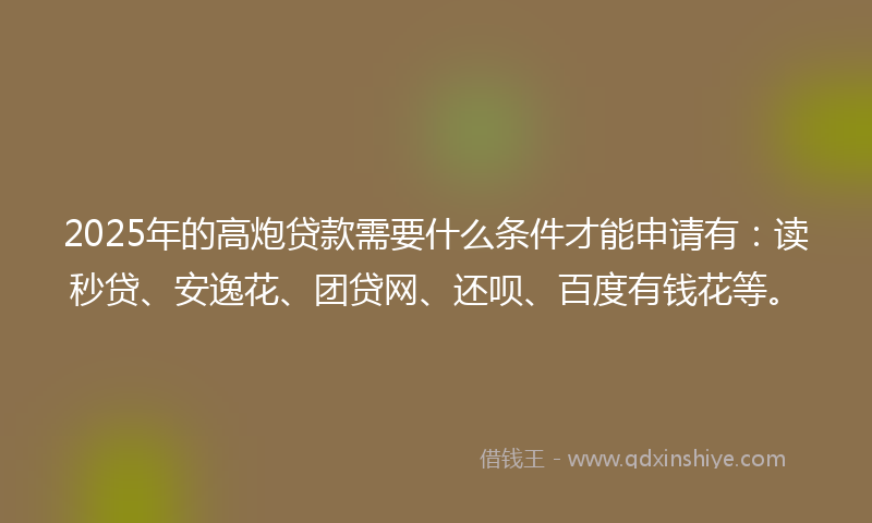 2025年的高炮贷款需要什么条件才能申请有：读秒贷、安逸花、团贷网、还呗、百度有钱花等。