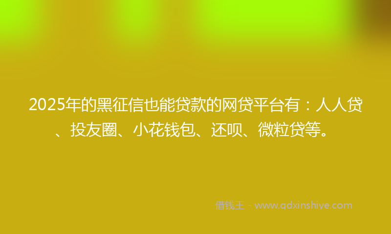 2025年的黑征信也能贷款的网贷平台有：人人贷、投友圈、小花钱包、还呗、微粒贷等。