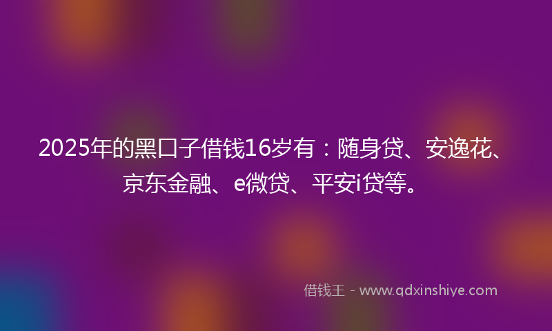 2025年的黑口子借钱16岁有：随身贷、安逸花、京东金融、e微贷、平安i贷等。