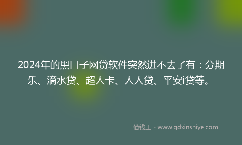 2024年的黑口子网贷软件突然进不去了有：分期乐、滴水贷、超人卡、人人贷、平安i贷等。