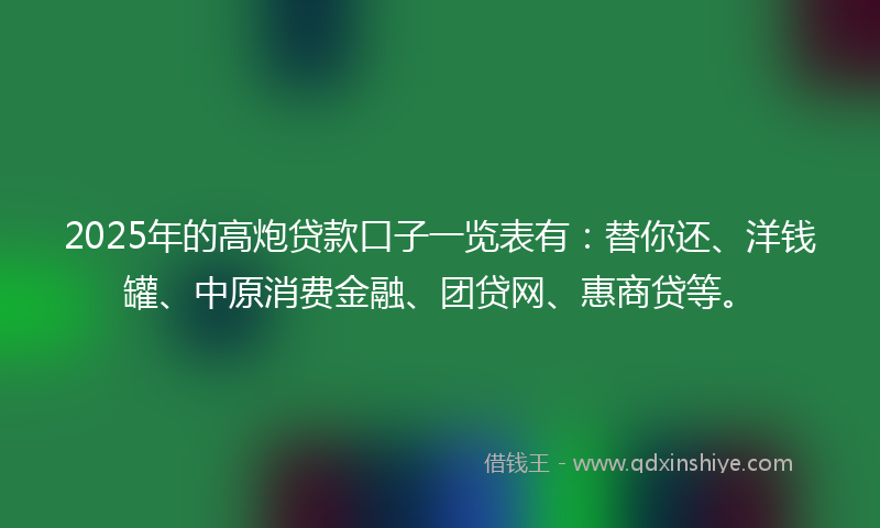 2025年的高炮贷款口子一览表有：替你还、洋钱罐、中原消费金融、团贷网、惠商贷等。