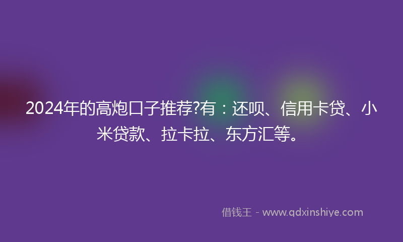 2024年的高炮口子推荐?有：还呗、信用卡贷、小米贷款、拉卡拉、东方汇等。