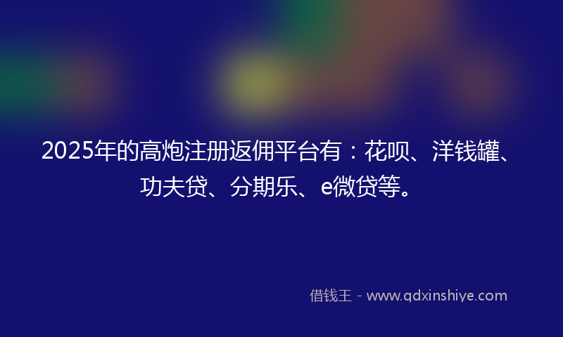 2025年的高炮注册返佣平台有：花呗、洋钱罐、功夫贷、分期乐、e微贷等。