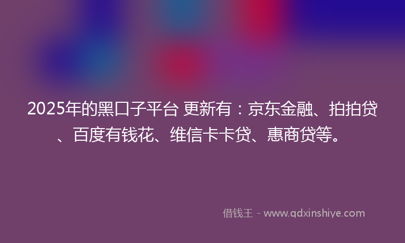 2025年的黑口子平台 更新有：京东金融、拍拍贷、百度有钱花、维信卡卡贷、惠商贷等。