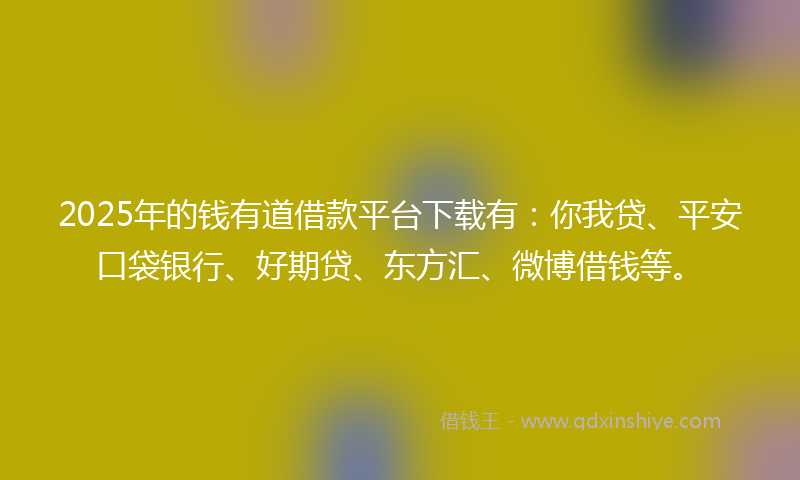 2025年的钱有道借款平台下载有：你我贷、平安口袋银行、好期贷、东方汇、微博借钱等。