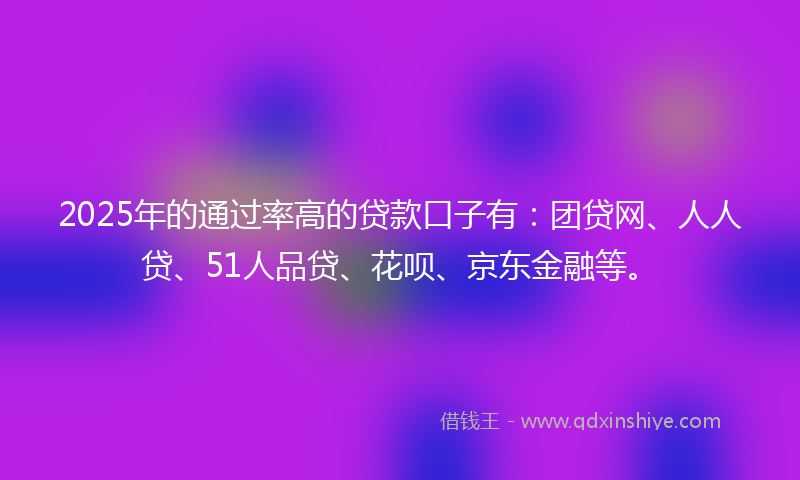 2025年的通过率高的贷款口子有：团贷网、人人贷、51人品贷、花呗、京东金融等。