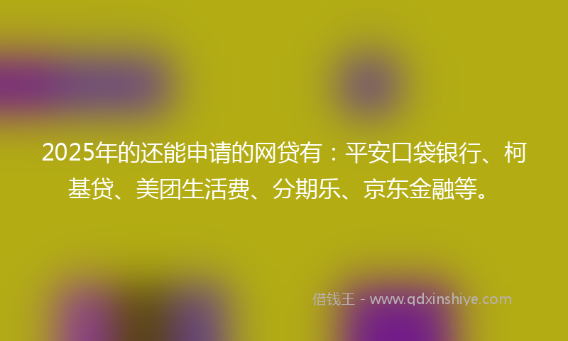 2025年的还能申请的网贷有：平安口袋银行、柯基贷、美团生活费、分期乐、京东金融等。