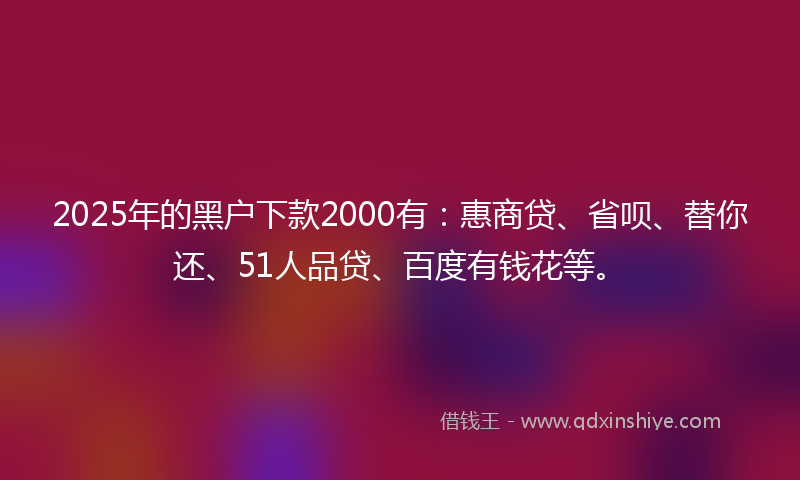 2025年的黑户下款2000有：惠商贷、省呗、替你还、51人品贷、百度有钱花等。