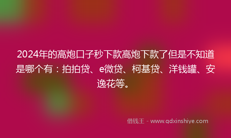 2024年的高炮口子秒下款高炮下款了但是不知道是哪个有：拍拍贷、e微贷、柯基贷、洋钱罐、安逸花等。
