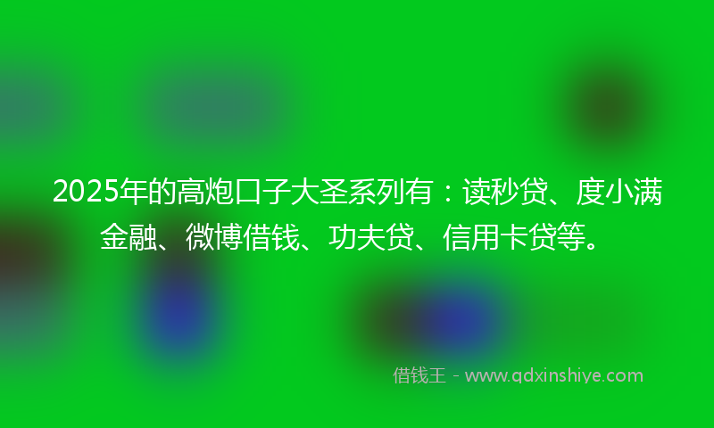 2025年的高炮口子大圣系列有：读秒贷、度小满金融、微博借钱、功夫贷、信用卡贷等。