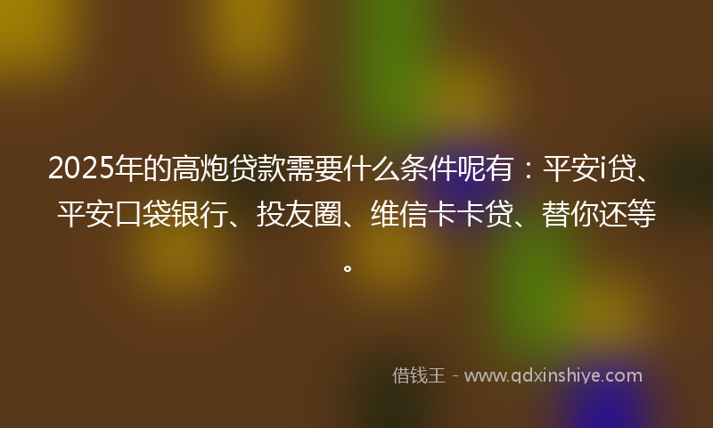 2025年的高炮贷款需要什么条件呢有：平安i贷、平安口袋银行、投友圈、维信卡卡贷、替你还等。