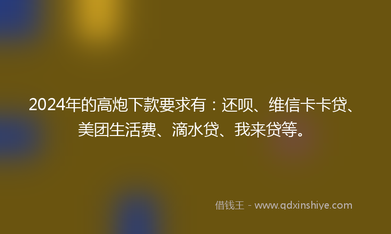 2024年的高炮下款要求有：还呗、维信卡卡贷、美团生活费、滴水贷、我来贷等。