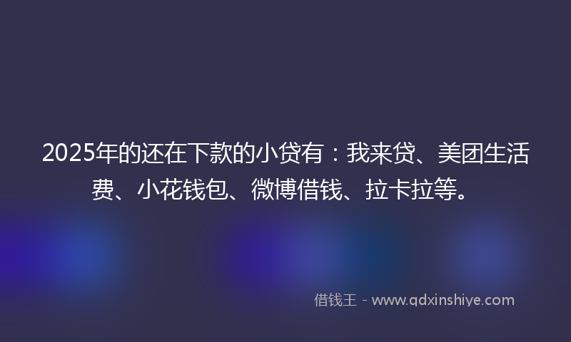 2025年的还在下款的小贷有：我来贷、美团生活费、小花钱包、微博借钱、拉卡拉等。