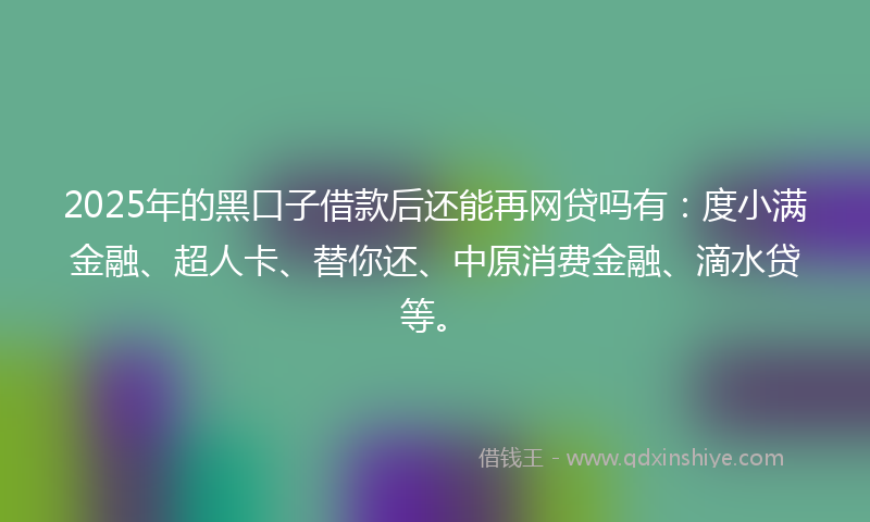 2025年的黑口子借款后还能再网贷吗有：度小满金融、超人卡、替你还、中原消费金融、滴水贷等。