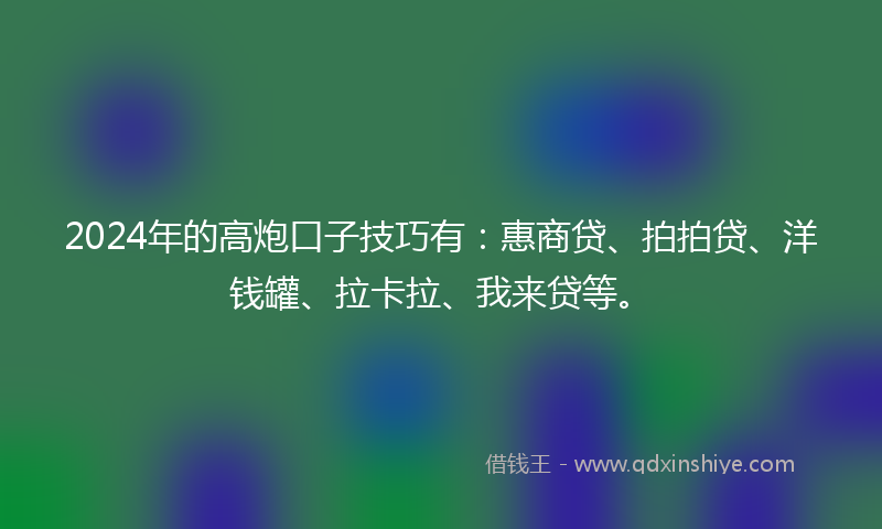 2024年的高炮口子技巧有：惠商贷、拍拍贷、洋钱罐、拉卡拉、我来贷等。