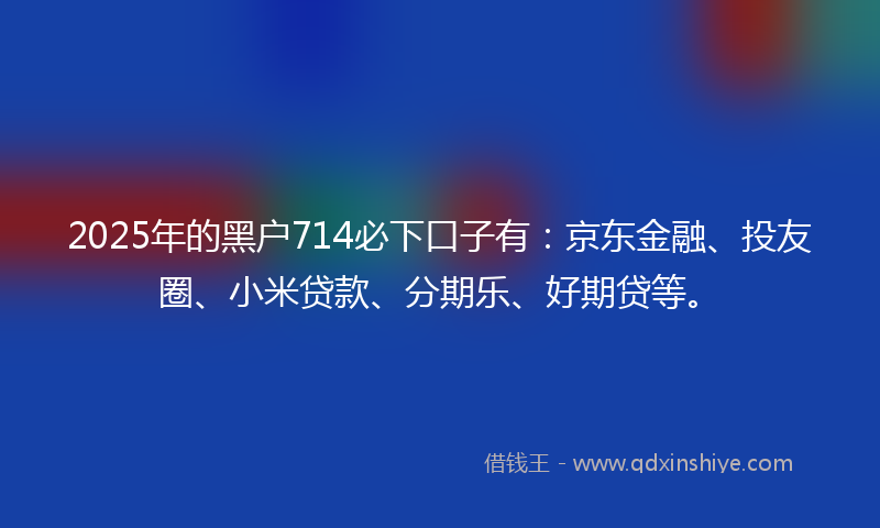 2025年的黑户714必下口子有：京东金融、投友圈、小米贷款、分期乐、好期贷等。
