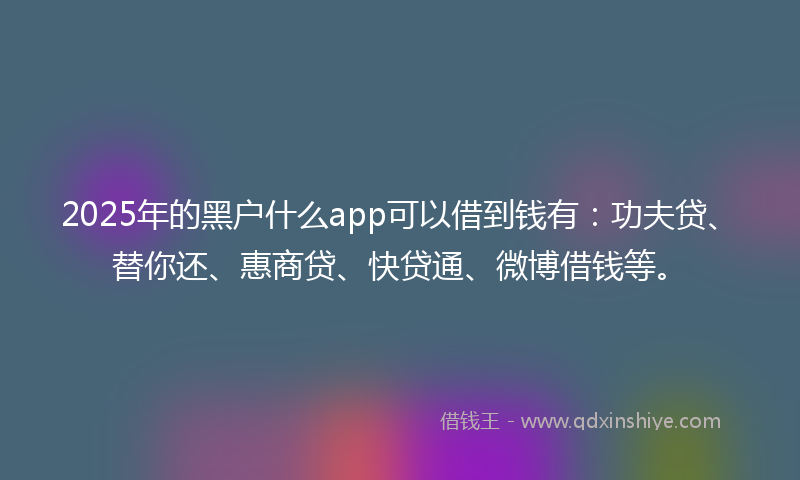 2025年的黑户什么app可以借到钱有：功夫贷、替你还、惠商贷、快贷通、微博借钱等。