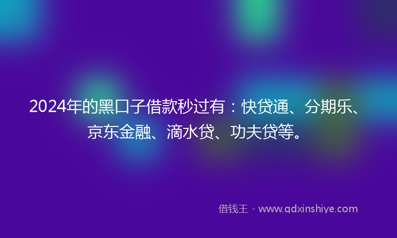 2024年的黑口子借款秒过有：快贷通、分期乐、京东金融、滴水贷、功夫贷等。