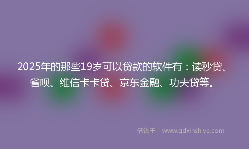 2025年的那些19岁可以贷款的软件有：读秒贷、省呗、维信卡卡贷、京东金融、功夫贷等。