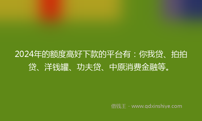 2024年的额度高好下款的平台有：你我贷、拍拍贷、洋钱罐、功夫贷、中原消费金融等。