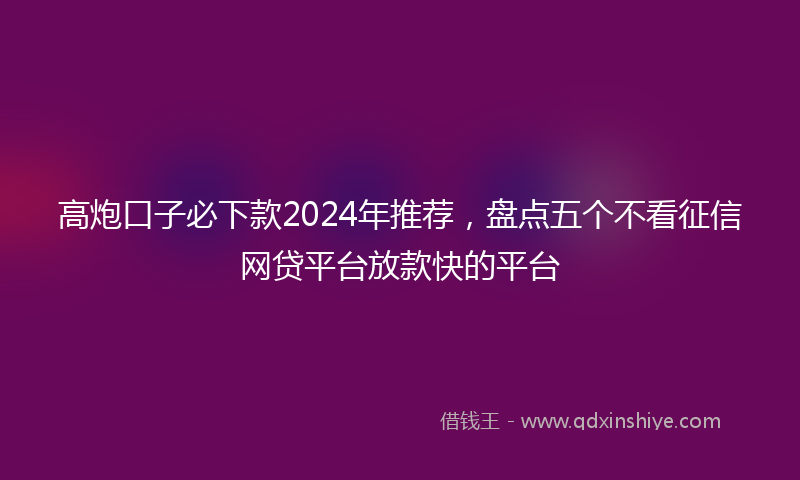 高炮口子必下款2024年推荐，盘点五个不看征信网贷平台放款快的平台