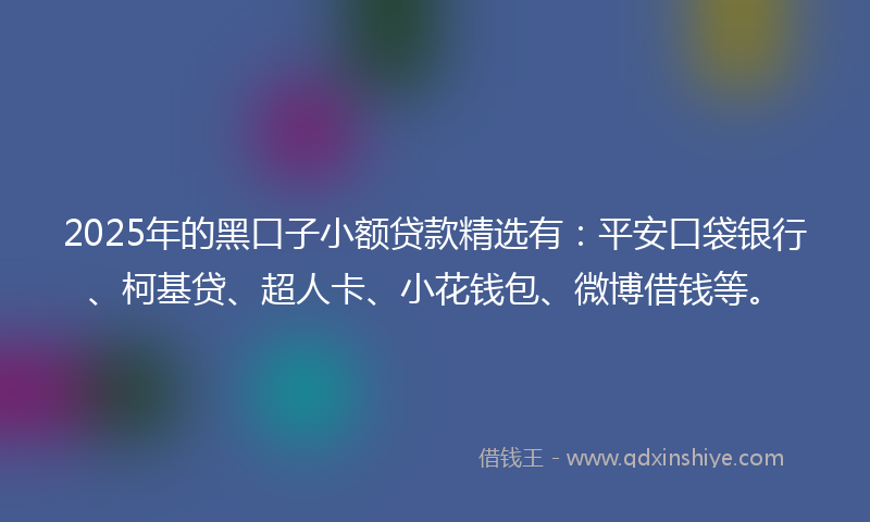 2025年的黑口子小额贷款精选有：平安口袋银行、柯基贷、超人卡、小花钱包、微博借钱等。
