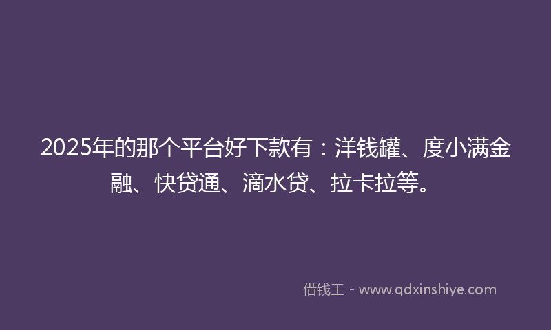 2025年的那个平台好下款有：洋钱罐、度小满金融、快贷通、滴水贷、拉卡拉等。