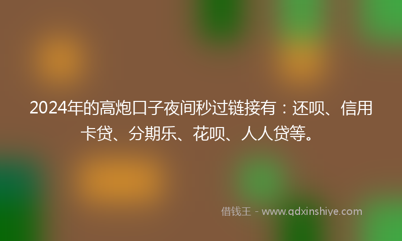2024年的高炮口子夜间秒过链接有：还呗、信用卡贷、分期乐、花呗、人人贷等。